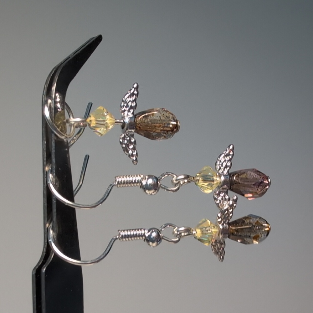 Handmade Silver-Tone Swarovski/Czech Glass Angel Earrings & Pendant Set